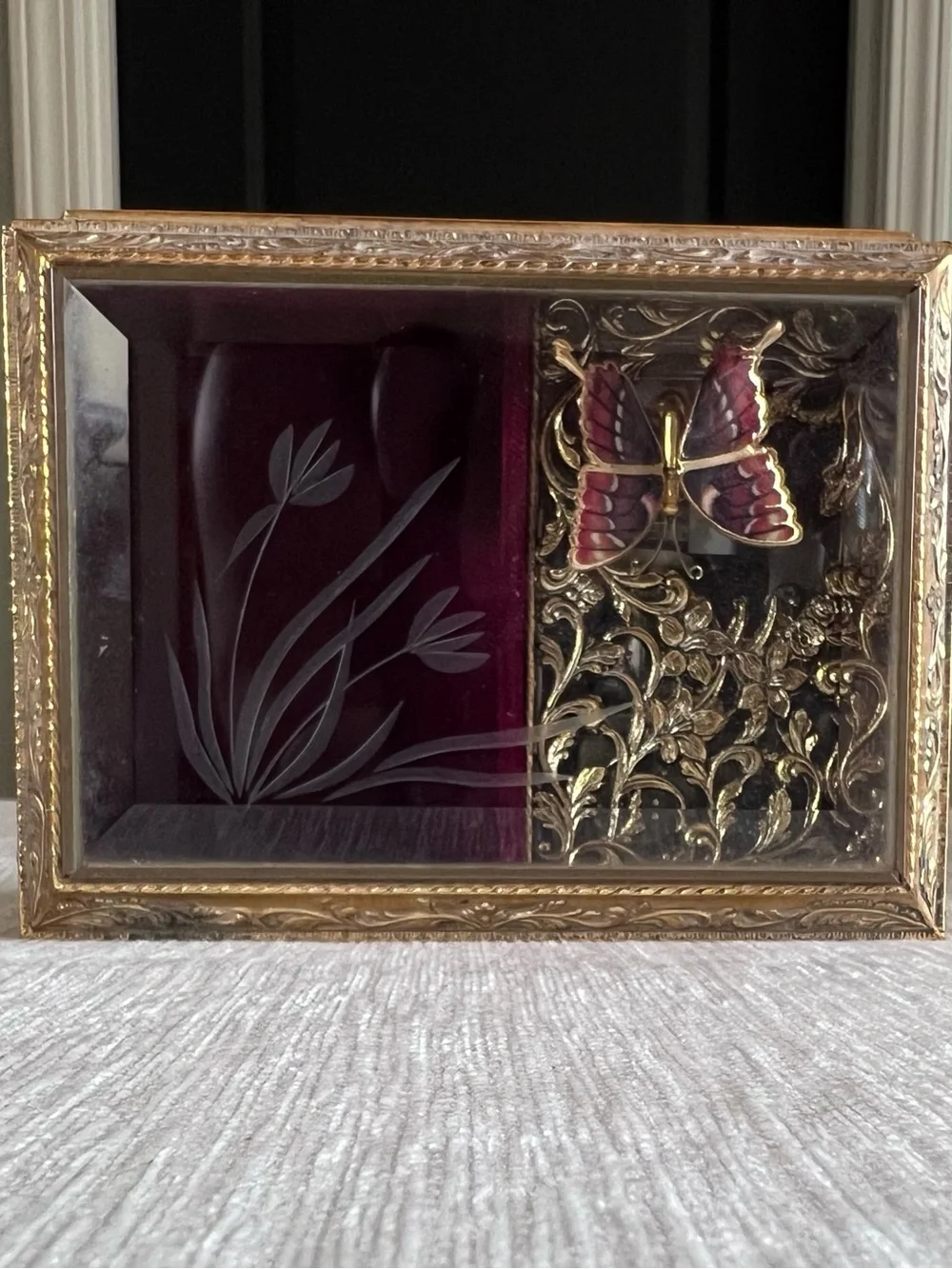 VTG Westland Enamel Butterfly Automaton Musical Jewelry Box Plays Memory
